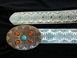 Blue Patterned Belt with Stone Buckle